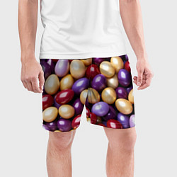 Шорты спортивные мужские Красные и фиолетовые пасхальные яйца, цвет: 3D-принт — фото 2