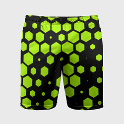 Шорты спортивные мужские Зеленые соты киберпанк, цвет: 3D-принт
