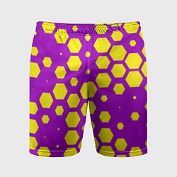 Шорты спортивные мужские Желтые соты на фиолетовом фоне, цвет: 3D-принт
