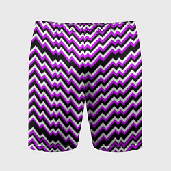 Шорты спортивные мужские Фиолетовые и белые ломаные линии, цвет: 3D-принт