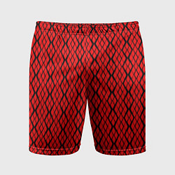 Шорты спортивные мужские Ярко-красный с чёрными линиями, цвет: 3D-принт