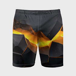 Шорты спортивные мужские Разлом черных плит и оранжевая лава, цвет: 3D-принт