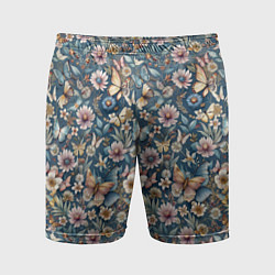 Мужские спортивные шорты Летний узор с цветами и бабочками