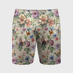 Мужские спортивные шорты Летний узор с цветами и бабочками