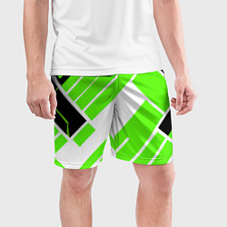 Шорты спортивные мужские Зелёные широкие линии на белом фоне, цвет: 3D-принт — фото 2