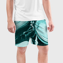 Шорты спортивные мужские Бирюзовый мрамор, цвет: 3D-принт — фото 2