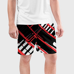 Шорты спортивные мужские Красно-белые линии на чёрном фоне, цвет: 3D-принт — фото 2