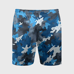 Шорты спортивные мужские Синий армейский камуфляж, цвет: 3D-принт