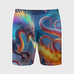 Мужские спортивные шорты Огнедышащий дракон против осьминога - нейроарт фан