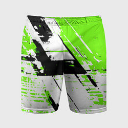 Шорты спортивные мужские Diagonal black and green stripes on a white backgr, цвет: 3D-принт