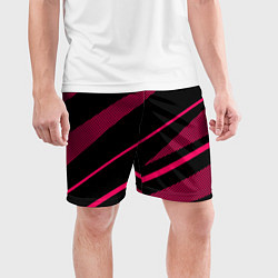 Шорты спортивные мужские Чёрный с розовым абстракция полосы, цвет: 3D-принт — фото 2
