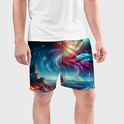 Шорты спортивные мужские Fantastic neon space landscape - ai art fantasy, цвет: 3D-принт — фото 2