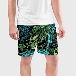 Шорты спортивные мужские Ирезуми - неоновый японский дракон, цвет: 3D-принт — фото 2