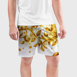 Шорты спортивные мужские Золотые листья на белом, цвет: 3D-принт — фото 2