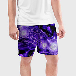 Шорты спортивные мужские Силуэты цветов на темном фоне - фиолетовое свечени, цвет: 3D-принт — фото 2