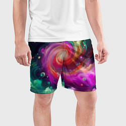Шорты спортивные мужские Космическая неоновая фантазия - нейроарт, цвет: 3D-принт — фото 2
