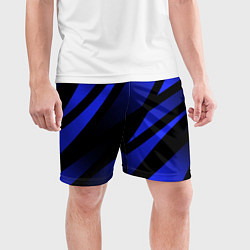 Шорты спортивные мужские Чёрный с синий абстрактные полосы, цвет: 3D-принт — фото 2
