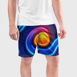 Шорты спортивные мужские Оранжевый круг и голубые линии текстура, цвет: 3D-принт — фото 2
