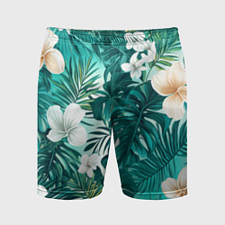 Шорты спортивные мужские Цветы и пальмовые листья - тропический паттерн, цвет: 3D-принт