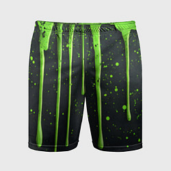 Мужские спортивные шорты Зеленая краска стекающая на черном фоне