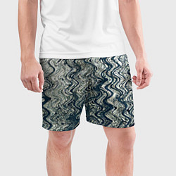 Шорты спортивные мужские Бело-синий искажённые абстрактные линии, цвет: 3D-принт — фото 2