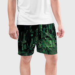Шорты спортивные мужские Чёрно-зелёный абстракция точки полоски, цвет: 3D-принт — фото 2