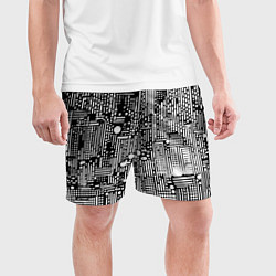 Шорты спортивные мужские Чёрно-белые абстракция точки полоски, цвет: 3D-принт — фото 2