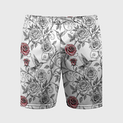 Шорты спортивные мужские Колибри и розы, цвет: 3D-принт