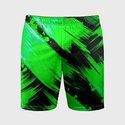 Шорты спортивные мужские Зеленые мазки краски на черном, цвет: 3D-принт