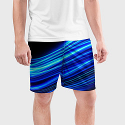 Шорты спортивные мужские Синие неоновые линии краски, цвет: 3D-принт — фото 2