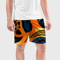 Шорты спортивные мужские Леопардовый с синим и оранжевым, цвет: 3D-принт — фото 2