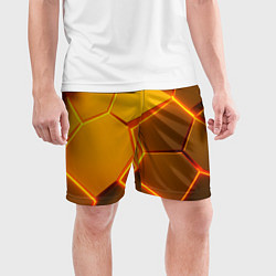 Шорты спортивные мужские Желтые неоновые соты - текстура, цвет: 3D-принт — фото 2