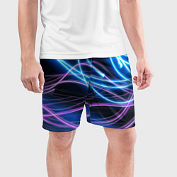 Шорты спортивные мужские Неоновая абстракция на темном, цвет: 3D-принт — фото 2