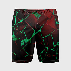 Шорты спортивные мужские Битые плиты тёмно-красный с зелёным, цвет: 3D-принт