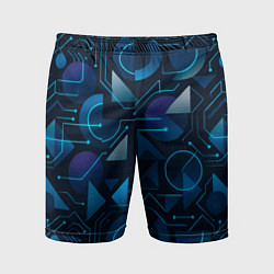 Шорты спортивные мужские Футуристическая сине-фиолетовая абстракция с хакер, цвет: 3D-принт