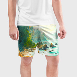 Шорты спортивные мужские Художественный пейзаж море скалы, цвет: 3D-принт — фото 2