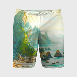 Шорты спортивные мужские Художественный пейзаж море скалы, цвет: 3D-принт
