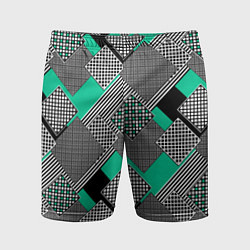 Мужские спортивные шорты Черно бирюзовая абстрактная геометрия пэчворк