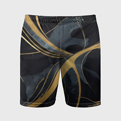 Шорты спортивные мужские Мраморный узор с золотыми полосками, цвет: 3D-принт