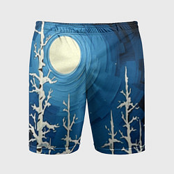 Мужские спортивные шорты Полнолуние и берёзы акрилом