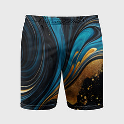 Шорты спортивные мужские Сине-золотая абстракция, цвет: 3D-принт