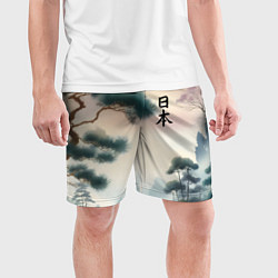 Шорты спортивные мужские Сосна в Японском пейзаже, цвет: 3D-принт — фото 2