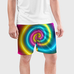 Шорты спортивные мужские Разноцветная неоновая кислотная воронка, цвет: 3D-принт — фото 2