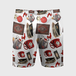 Шорты спортивные мужские Неваляшка утюг ретро авоська петушок телефон, цвет: 3D-принт
