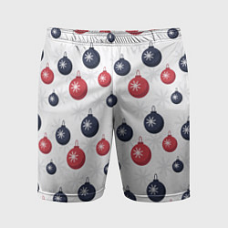 Шорты спортивные мужские Синие и красные новогодние шары со снежинками, цвет: 3D-принт