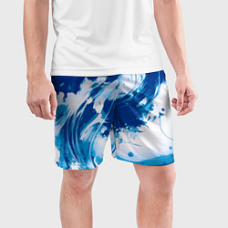 Шорты спортивные мужские Бело-синий абстракция морская волна, цвет: 3D-принт — фото 2