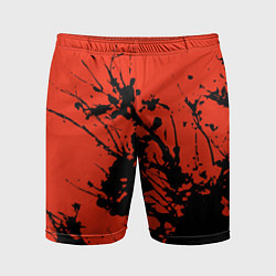 Мужские спортивные шорты Взрыв чёрной краски на красно-оранжевом