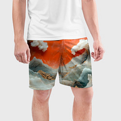 Шорты спортивные мужские Японский пейзаж абстракция, цвет: 3D-принт — фото 2