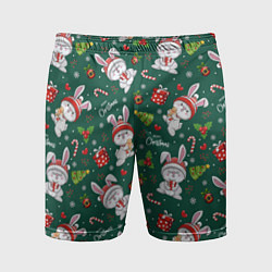 Мужские спортивные шорты Новогодние зайчики