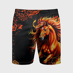 Шорты спортивные мужские Огненный конь в русской хохломе, цвет: 3D-принт